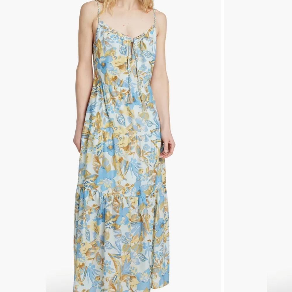 Floral Maxi Dress with Blue and Yellow Print